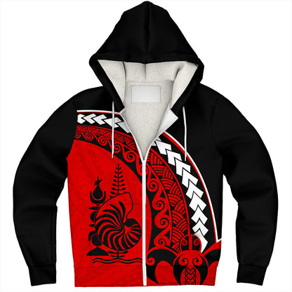 New Caledonia Sherpa Hoodie Turtle Polynesian Tribal Coat Of Arms