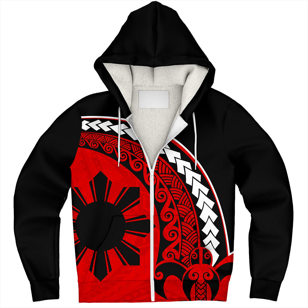 Philippines Filipinos Sherpa Hoodie Turtle Polynesian Tribal Coat Of Arms