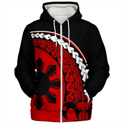 Philippines Filipinos Sherpa Hoodie Turtle Polynesian Tribal Coat Of Arms