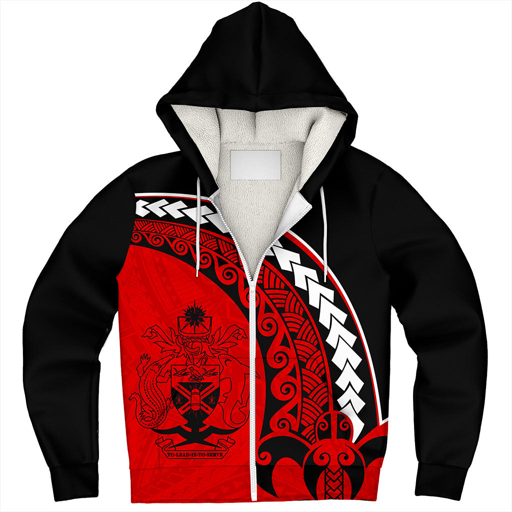Solomon Islands Sherpa Hoodie Turtle Polynesian Tribal Coat Of Arms