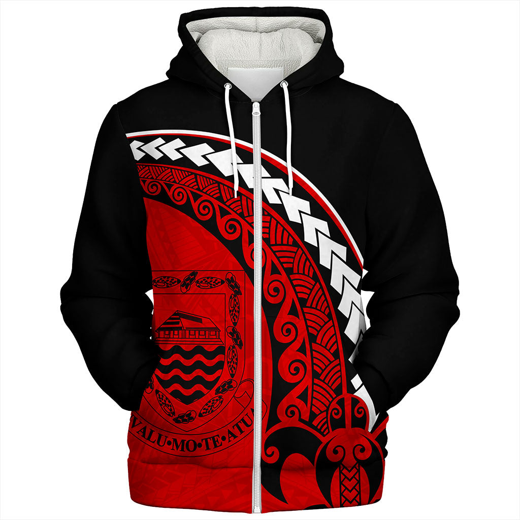 Tuvalu Sherpa Hoodie Turtle Polynesian Tribal Coat Of Arms