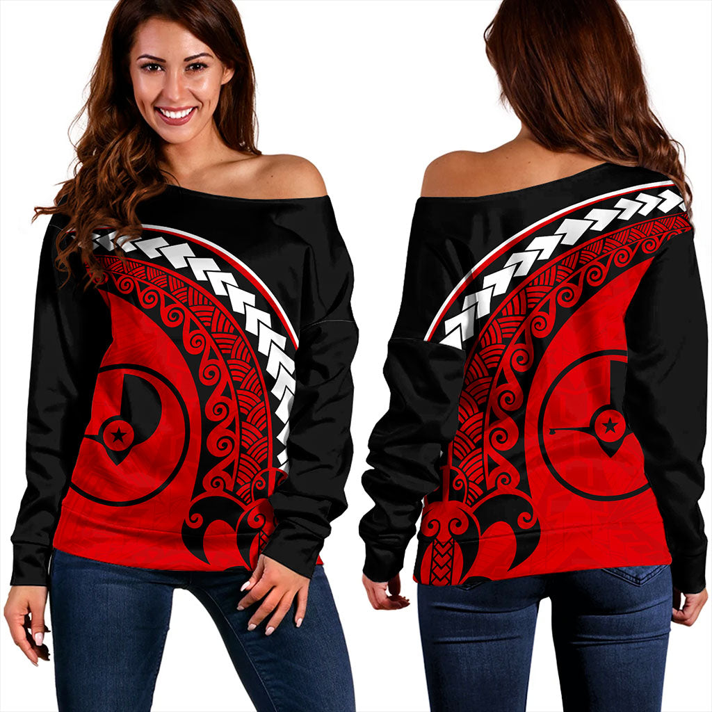 Yap State Off Shoulder Sweatshirt Turtle Polynesian Tribal Coat Of Arms