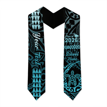 Hawaii Graduation Stole Custom Class 2026 Tribal Turtle Kakau Style