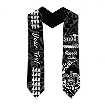 Hawaii Graduation Stole Custom Class 2026 Tribal Turtle Kakau Style