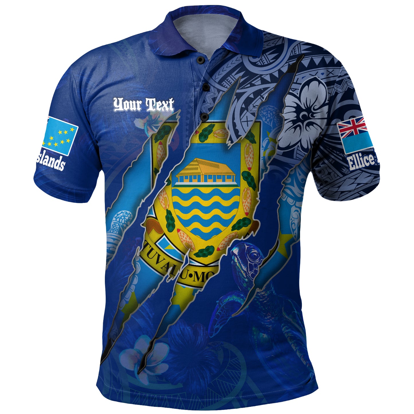 Tuvalu Polo Shirt Custom Tuvaluan Blood Inside Me Polynesian Sleeve Tattoo Tropical Blue