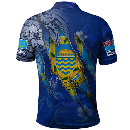 Tuvalu Polo Shirt Custom Tuvaluan Blood Inside Me Polynesian Sleeve Tattoo Tropical Blue
