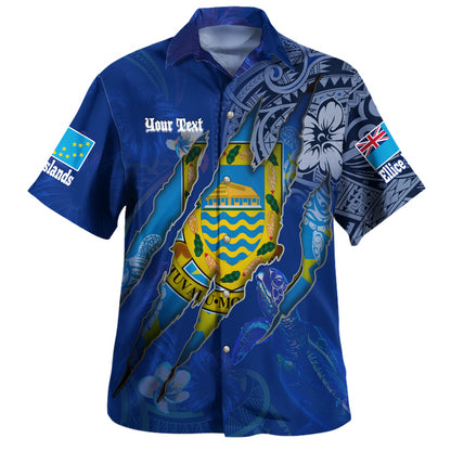 Tuvalu Hawaiian Shirt Custom Tuvaluan Blood Inside Me Polynesian Sleeve Tattoo Tropical Blue