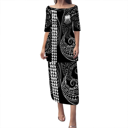 Tuvalu Puletasi Kakau Style White