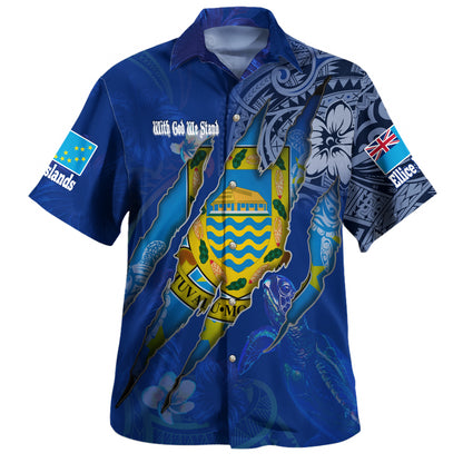 Tuvalu Hawaiian Shirt Custom Tuvaluan Blood Inside Me Polynesian Sleeve Tattoo Tropical Blue