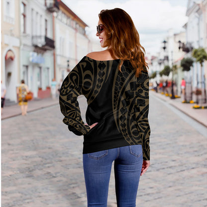 Tuvalu Off Shoulder Sweatshirt Kakau Style Ver.1