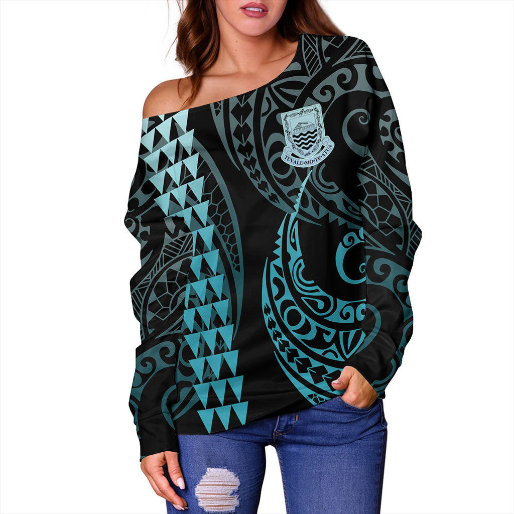 Tuvalu Off Shoulder Sweatshirt Kakau Style Ver.1