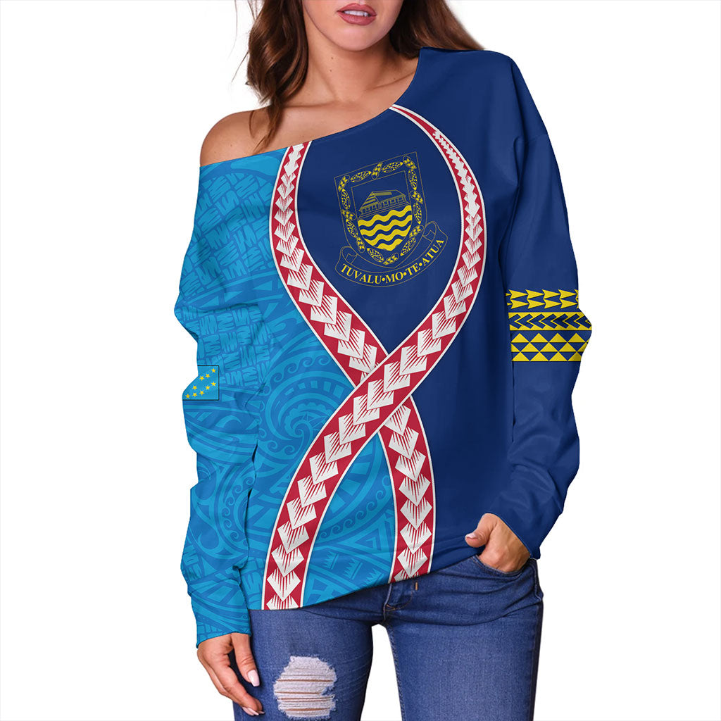 Tuvalu Off Shoulder Sweatshirt Tribal Polynesian In My Heart