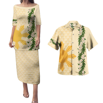 Philippines Filipinos Combo Puletasi And Shirt Sampaguita Flower Sun Pattern Island Style