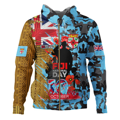 Fiji Hoodie Fiji National Day Red Poppy Half Camouflage x Kesakesa Vakaviti Tapa