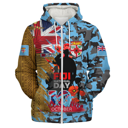 Fiji Sherpa Hoodie Fiji National Day Red Poppy Half Camouflage x Kesakesa Vakaviti Tapa