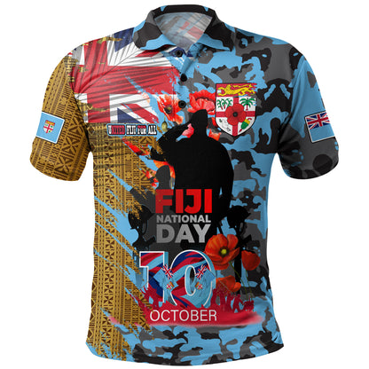 Fiji Polo Shirt Fiji National Day Red Poppy Half Camouflage x Kesakesa Vakaviti Tapa