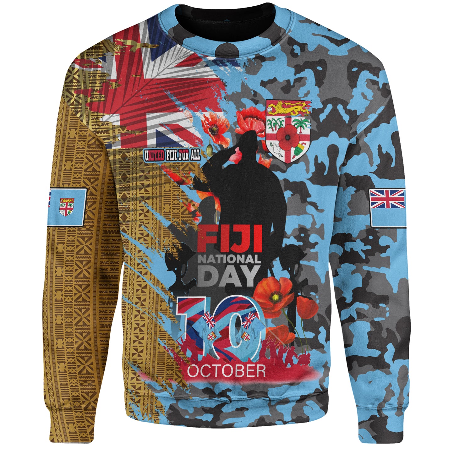 Fiji Sweatshirt Fiji National Day Red Poppy Half Camouflage x Kesakesa Vakaviti Tapa