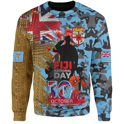 Fiji Sweatshirt Fiji National Day Red Poppy Half Camouflage x Kesakesa Vakaviti Tapa