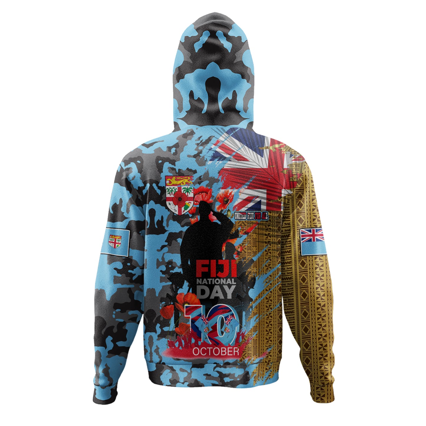 Fiji Hoodie Fiji National Day Red Poppy Half Camouflage x Kesakesa Vakaviti Tapa