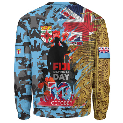 Fiji Sweatshirt Fiji National Day Red Poppy Half Camouflage x Kesakesa Vakaviti Tapa