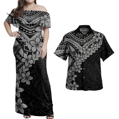 Hawaii Combo Dress And Shirt Monochrome Polynesian Tribal Bloom