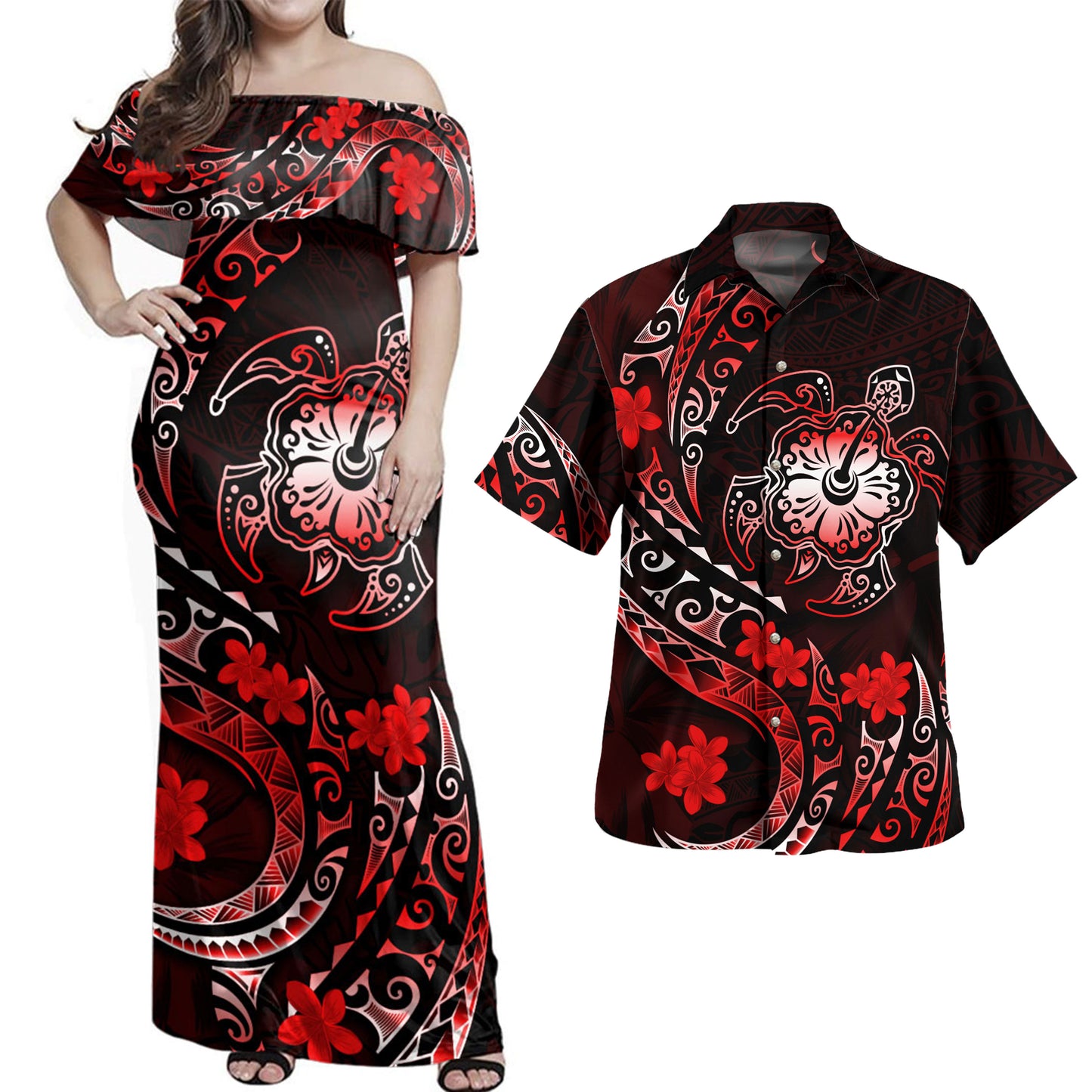 Hawaii Polynesian Combo Dress And Shirt Turtle Tribal Polynesia Tattoo Luxury Design