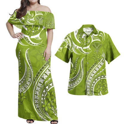 Hawaii Combo Dress And Shirt Kanaka Maoli Tribal Plumeria Print