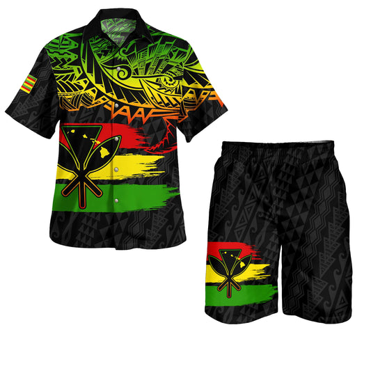 Hawaii Combo Shirts And Shorts Kanaka Maoli Tribal Polynesian Grunge Flag