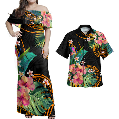 Hawaii Polynesian Combo Dress And Shirt Tropical Plumeria Tattoo