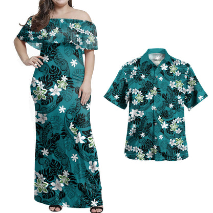 Polynesia Combo Dress And Shirt Fabric Traditional Polynesian With  Plumeria And Tiare Flowers