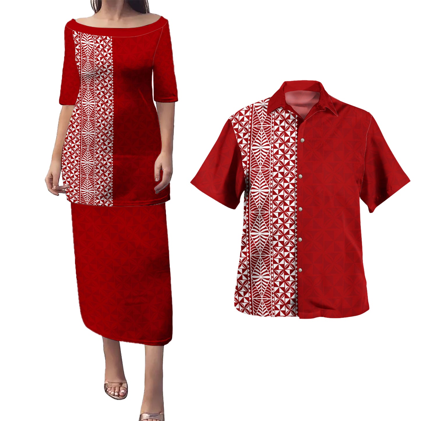 Tonga Combo Puletasi And Shirt Ngatu Culture Original Style
