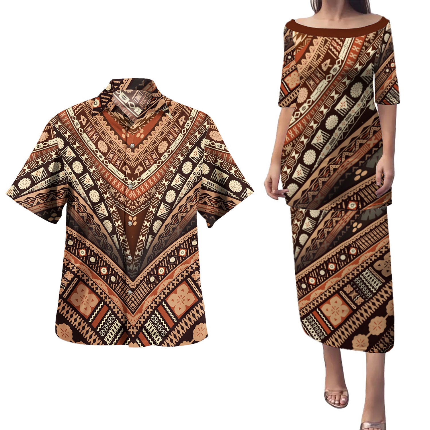 Polynesian Patterns Vintage Style Puletasi And Shirt