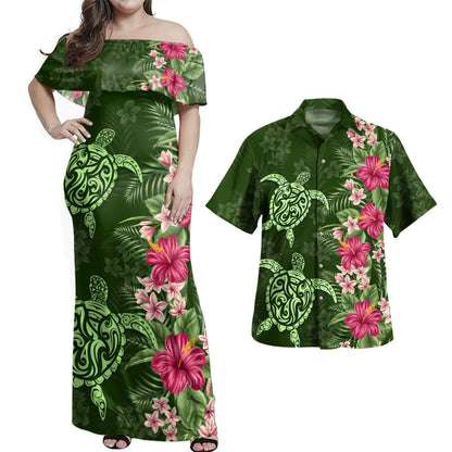 Hawaii Combo Dress And Shirt Polynesian Sea Turtle Hibiscus Tropical Style