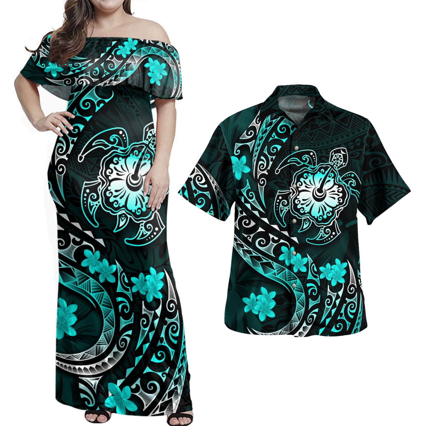 Hawaii Polynesian Combo Dress And Shirt Turtle Tribal Polynesia Tattoo Luxury Design