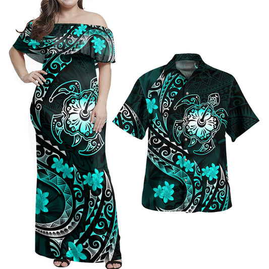 Hawaii Polynesian Combo Dress And Shirt Turtle Tribal Polynesia Tattoo Luxury Design