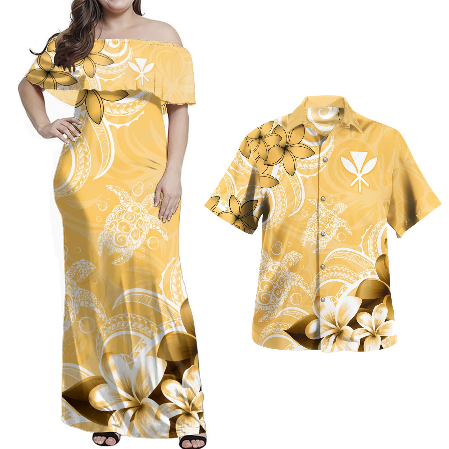 Hawaii Polynesian Combo Dress And Shirt Kanaka Maoli Turtle Plumeria Tribal Style