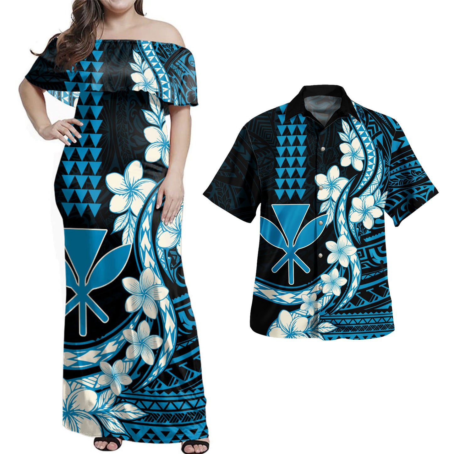 Hawaii Combo Dress And Shirt Blue Plumeria Heritage Style