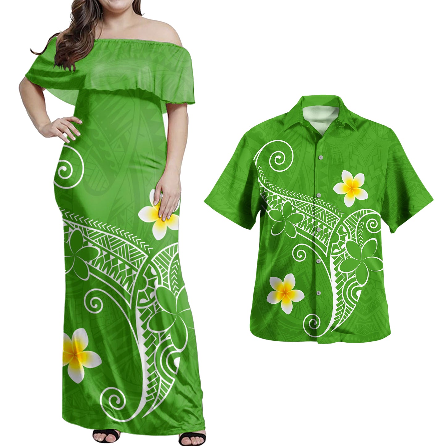 Hawaii Polynesian Combo Dress And Shirt Polynesia Floral Tribal Style Color