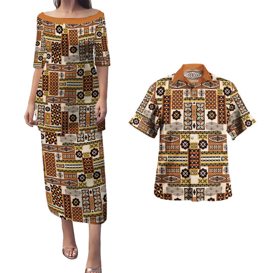 Tonga Combo Puletasi And Shirt Ngatu Tapa Pattern
