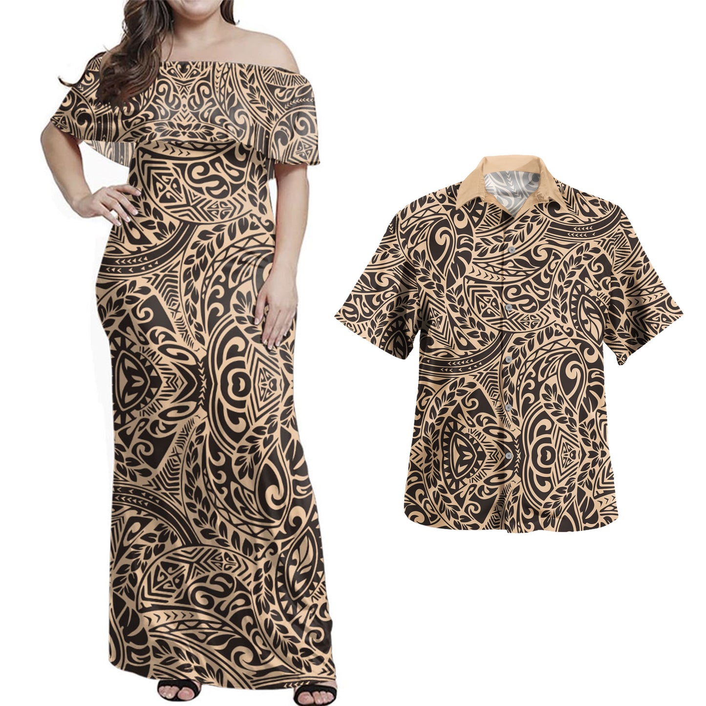 Polynesia Combo Dress And Shirt Tribal Poly Print