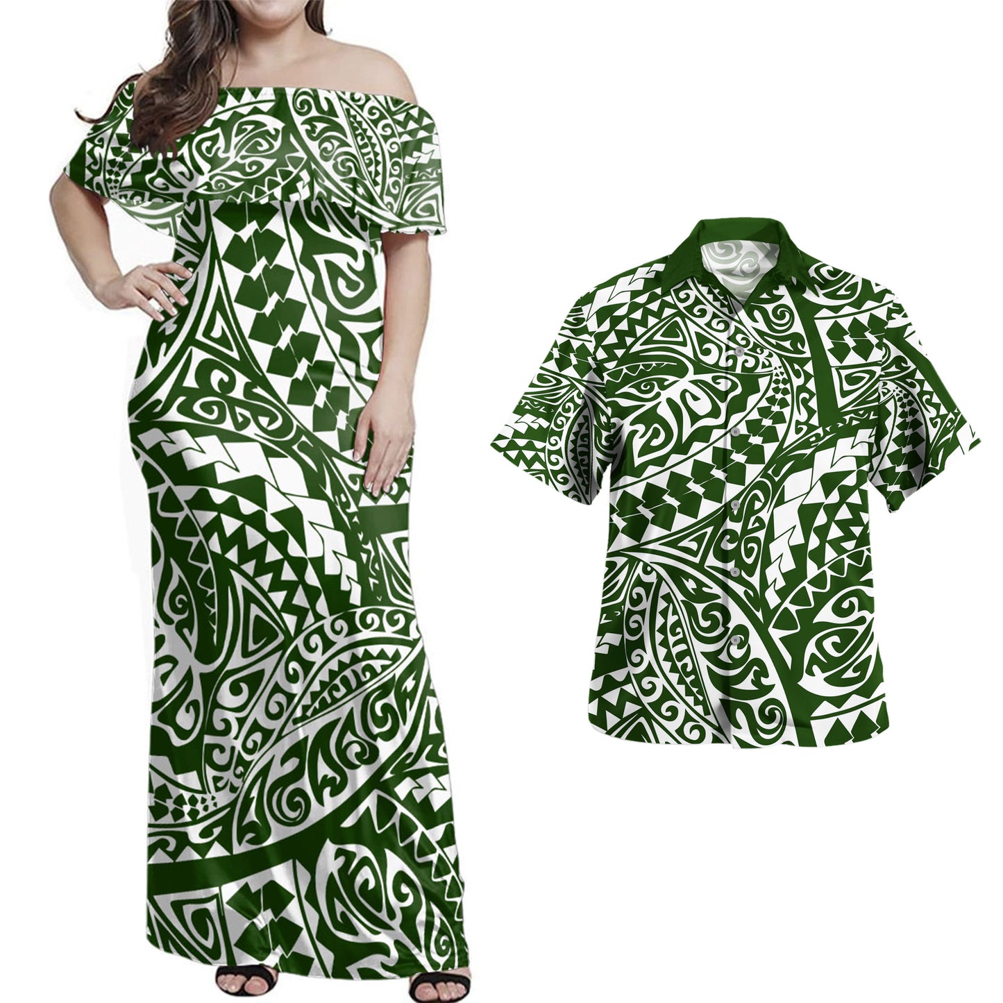 Polynesia Combo Dress And Shirt Tribal Print Fabric