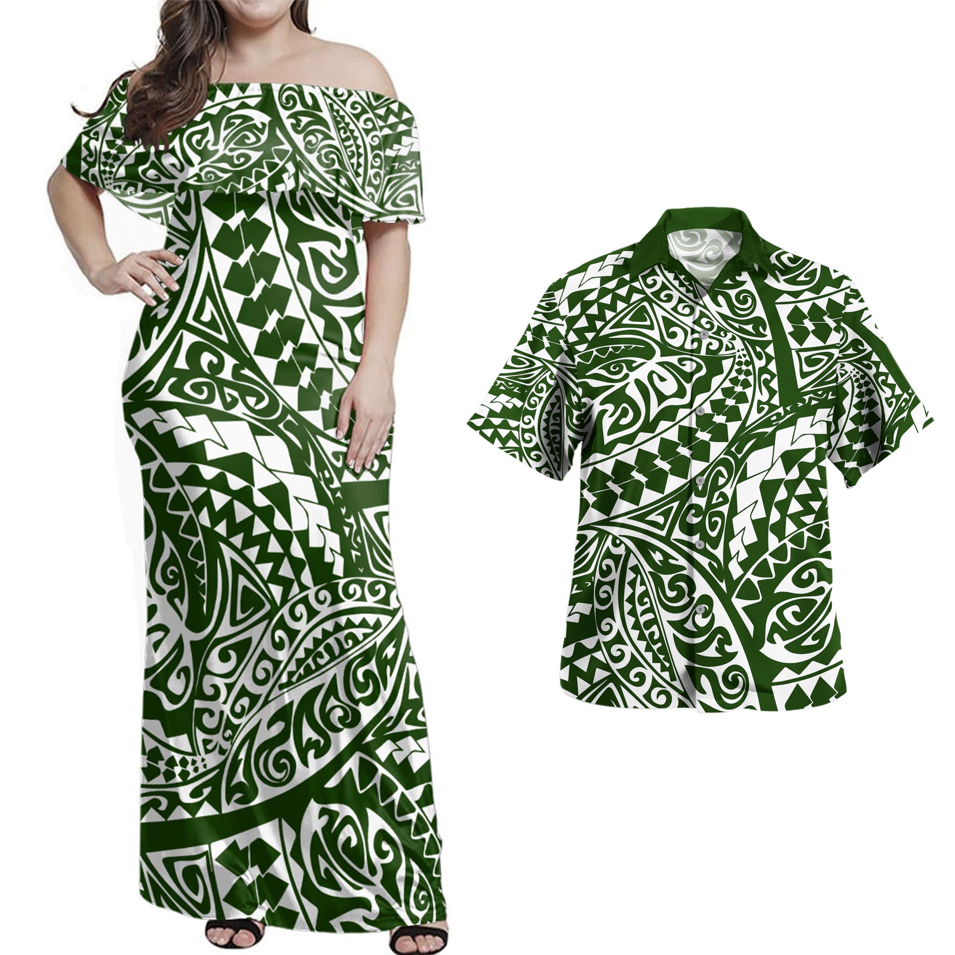Polynesia Combo Dress And Shirt Tribal Print Fabric
