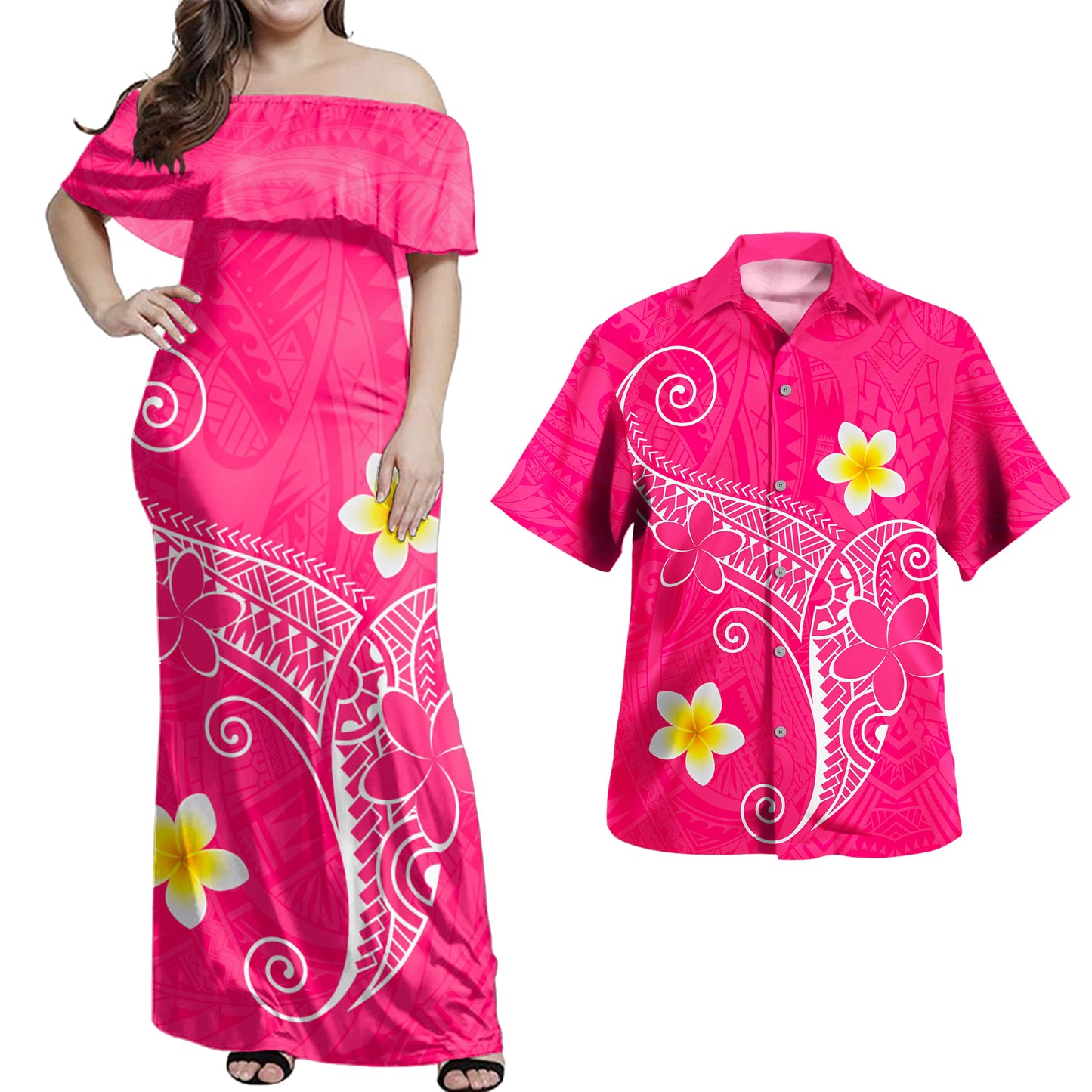 Hawaii Polynesian Combo Dress And Shirt Polynesia Floral Tribal Style Color Ver.1