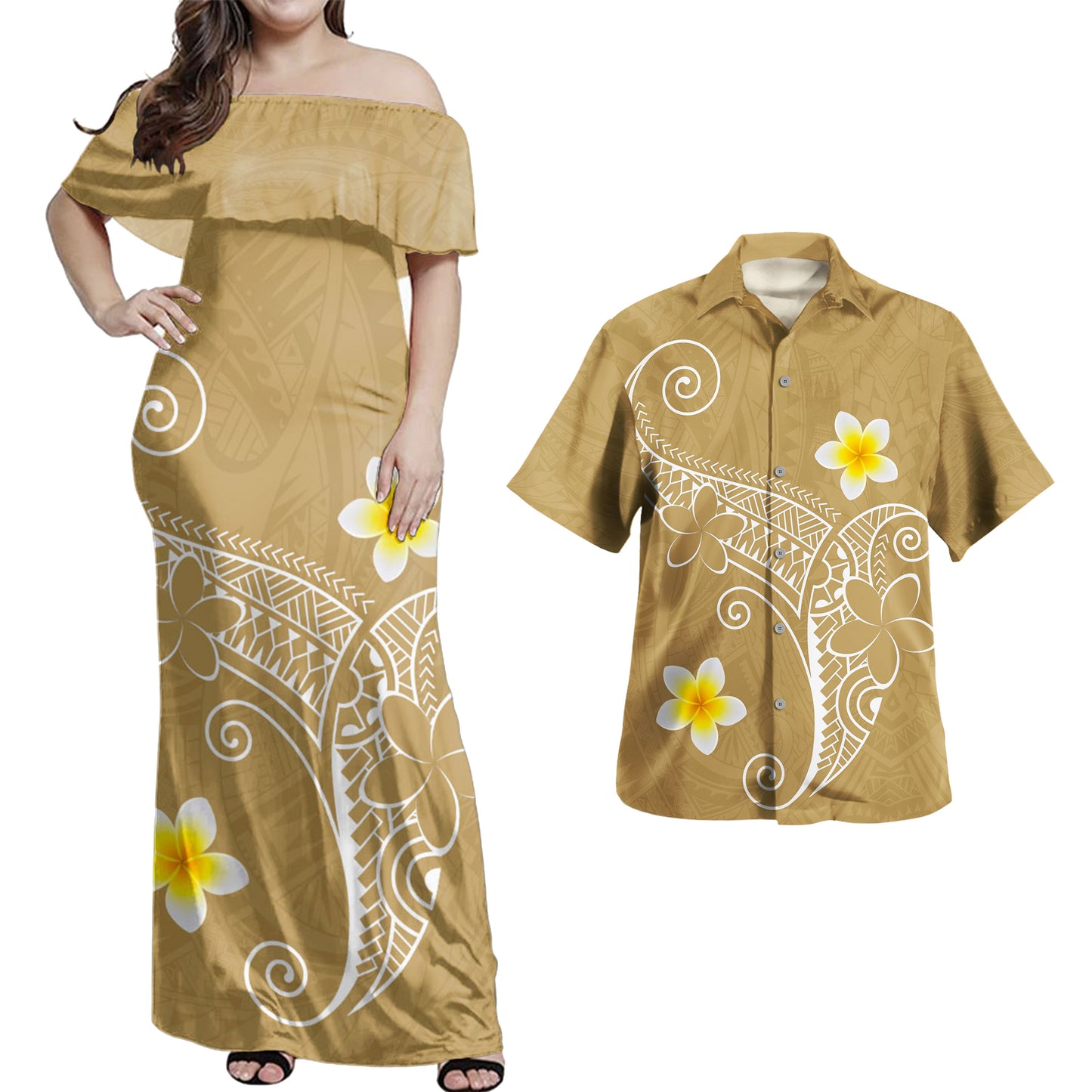 Hawaii Polynesian Combo Dress And Shirt Polynesia Floral Tribal Style Color