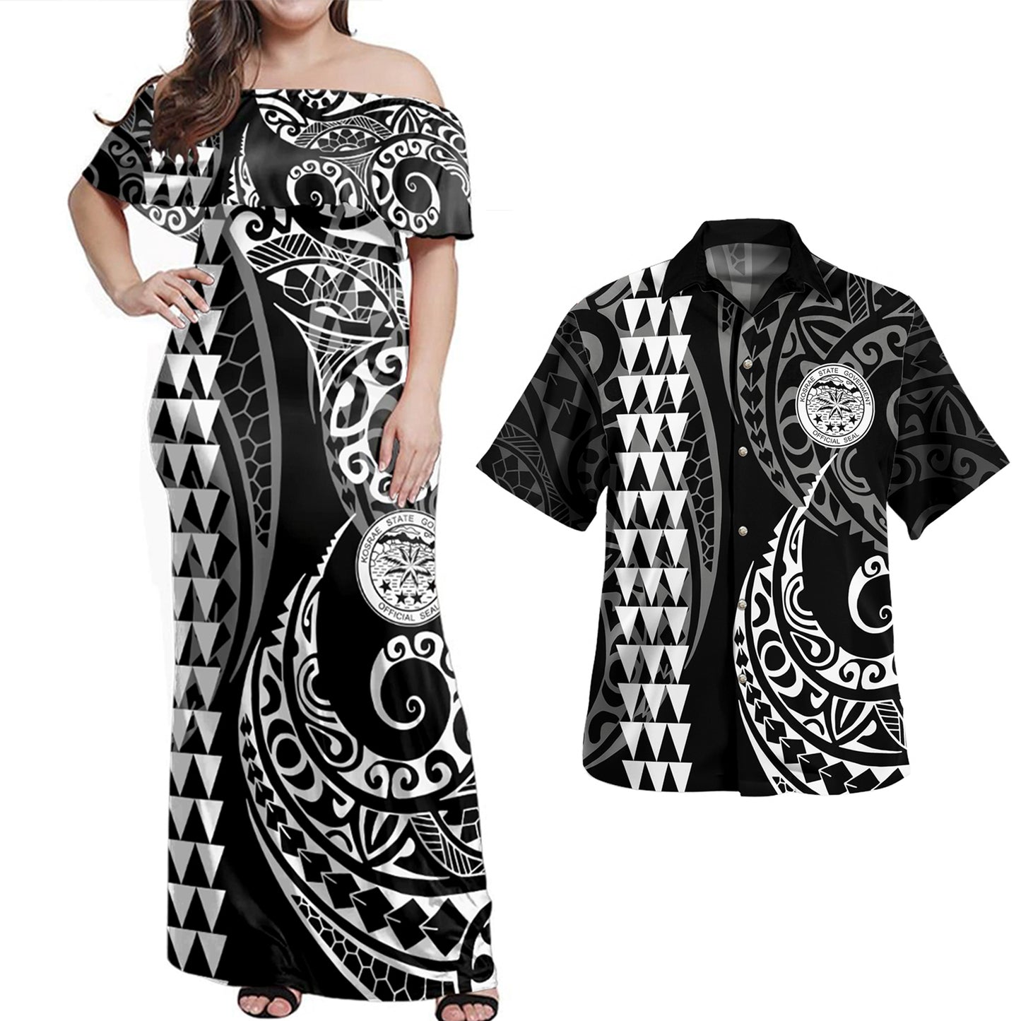 Kosrae Combo Dress And Shirt Coat Of Arms Kakau Style White