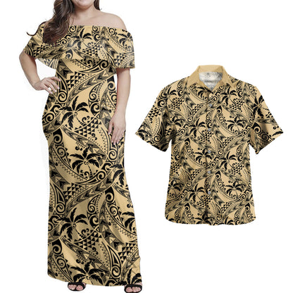 Polynesia Combo Dress And Shirt Tribal Coconut Palm