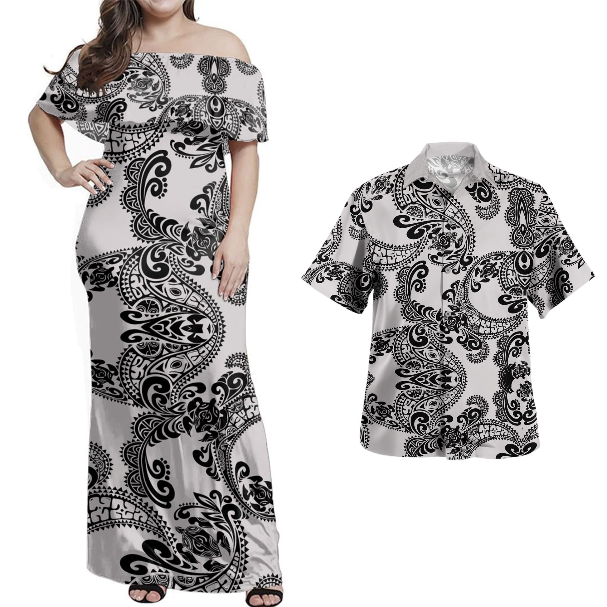 Polynesia Combo Dress And Shirt Turtle And Tribal Designs