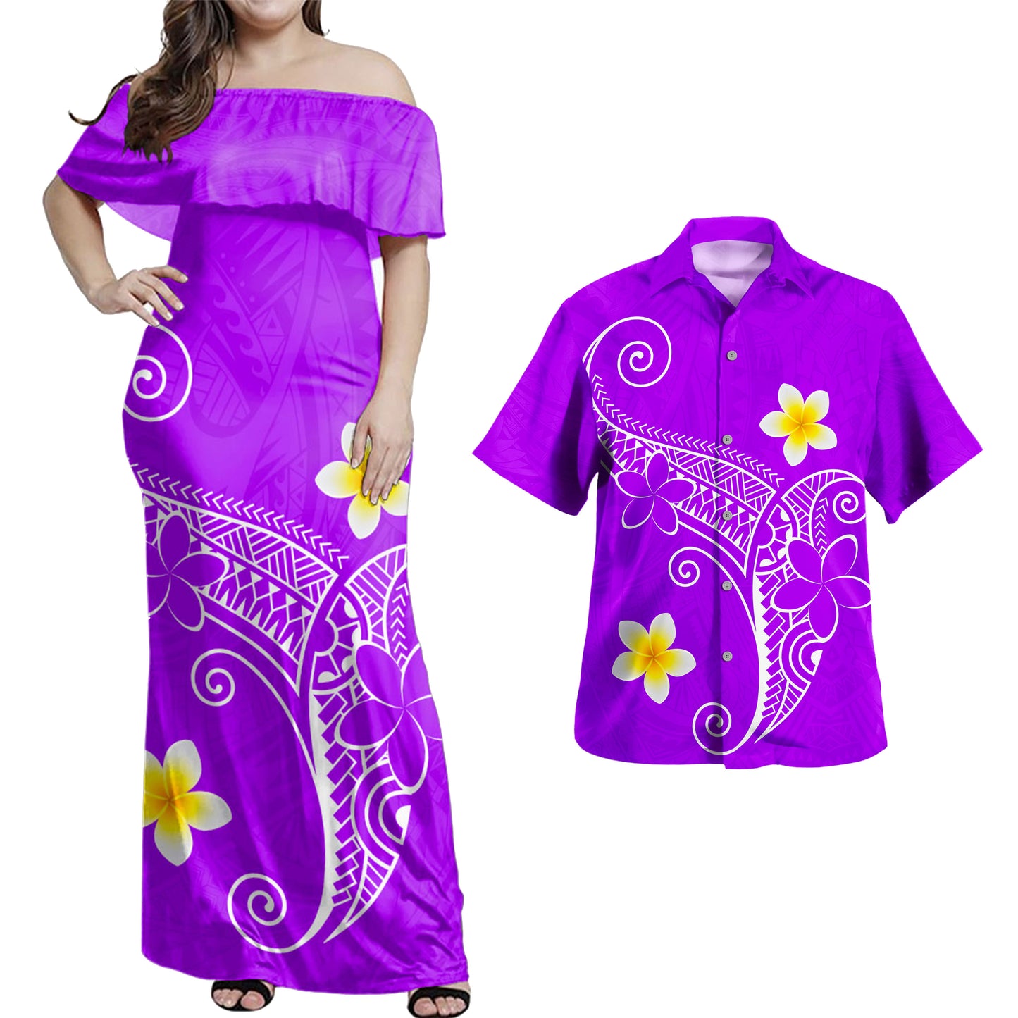 Hawaii Polynesian Combo Dress And Shirt Polynesia Floral Tribal Style Color Ver.1