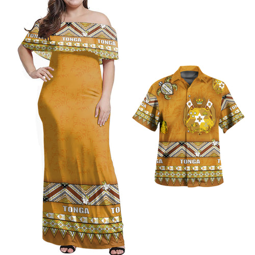 Tonga Combo Off Shoulder Long Dress And Shirt Coat Of Arms Clothes Vintage
