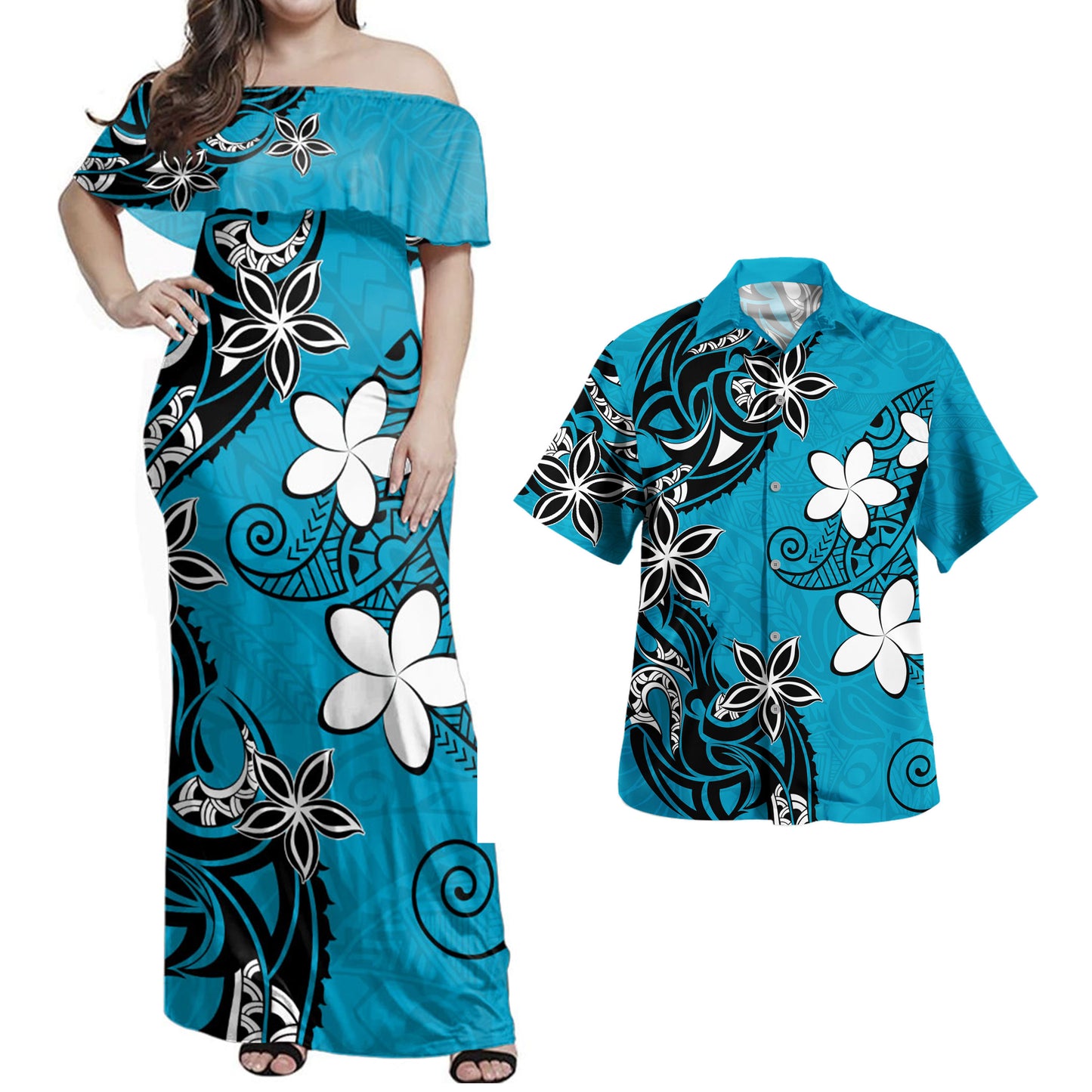 Polynesia Combo Dress And Shirt Polynesia Tribal Tattoo Floral Drawing